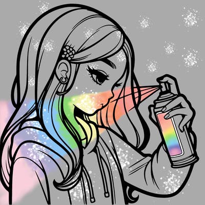 a realistic girl spray painting