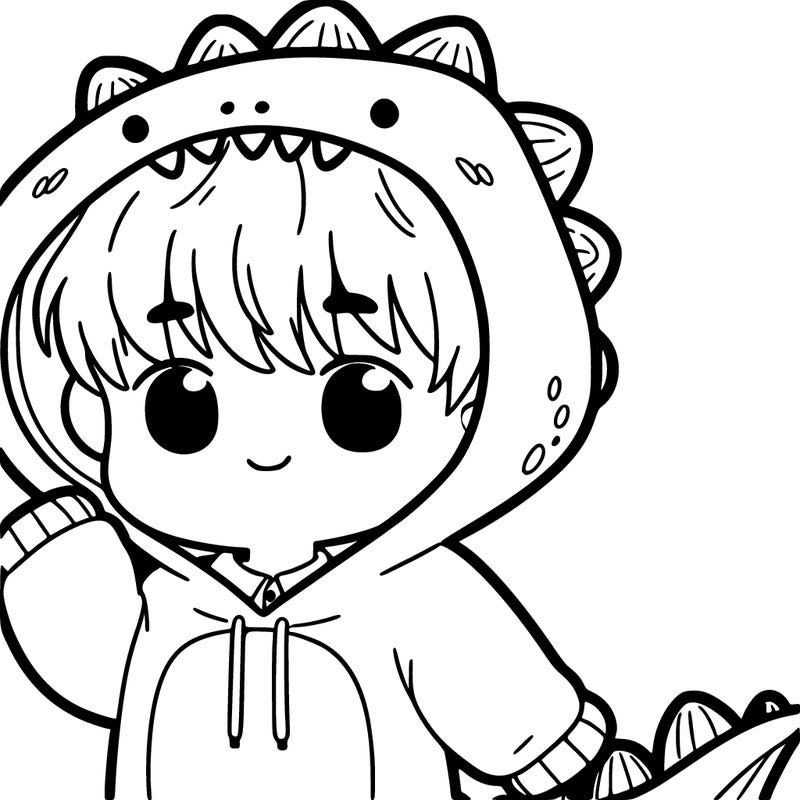 a boy with a cute dino hoodie