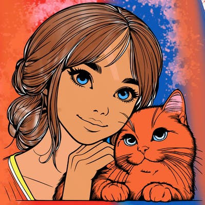 realistic girl with cat