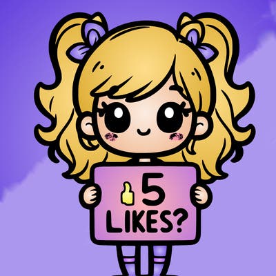 girl holding a sign that says 5 likes?