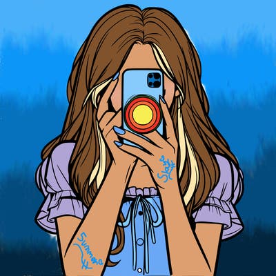 a realistic girl holding her phone taking pictures