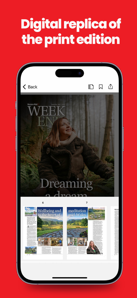 Western Mail app on a smartphone showing a digital replica of the printed newspaper edition