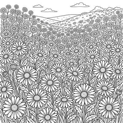 Discover peace and natural beauty with this delightful daisy fields coloring page, thoughtfully designed for seniors. Its expansive design and clear outlines offer a relaxing and engaging coloring experience for all skill levels.