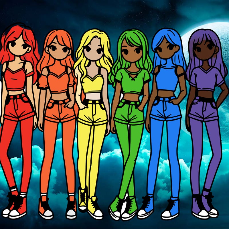 a group of girls wearing crop tops and shorts