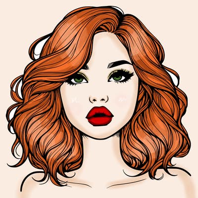 realistic girl with wavy hair and lips