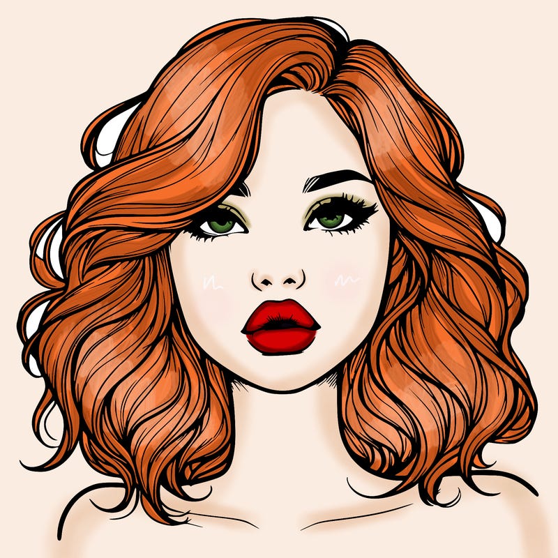 realistic girl with wavy hair and lips