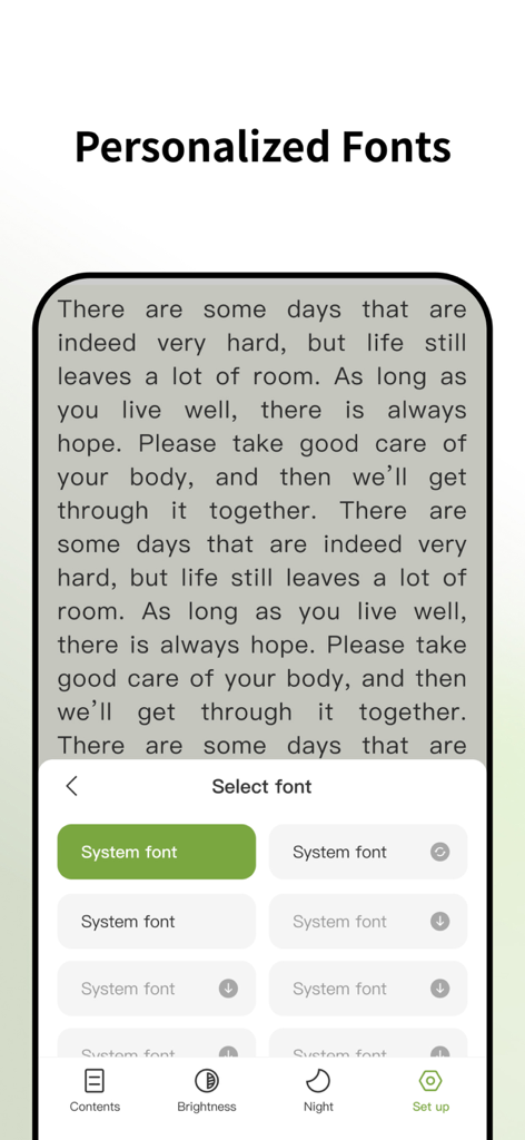 Natural Reader - Natural Reader app interface displaying personalized font selection options for a customized reading experience