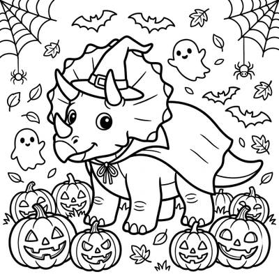 Get ready for a prehistoric and spooky adventure with this unique Triceratops Halloween coloring page! Watch as your favorite three-horned dinosaur dons a witch's hat, surrounded by festive jack-o'-lanterns and friendly ghosts, waiting for your creative touch.
