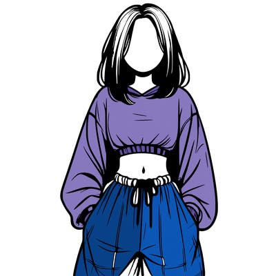 realistic girl faceless with baggy pants and a crop top