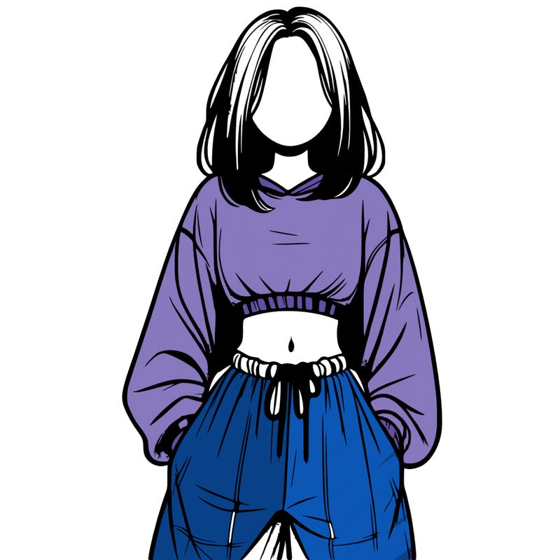 realistic girl faceless with baggy pants and a crop top