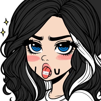 realistic annoyed girl with tongue out with waves hair