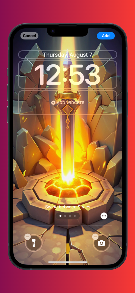 Fondo de pantalla de anime de espada de fantasía brillante en una pantalla de bloqueo de iPhone