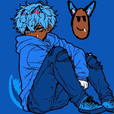 a male hoddie ripped jeans messy hair anime