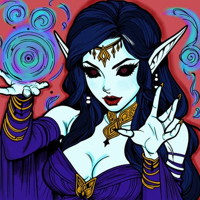 realistic scary beautiful elf sorceress casting spell