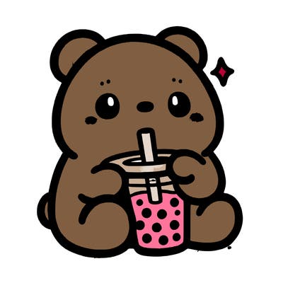 a cute bear drinking boba