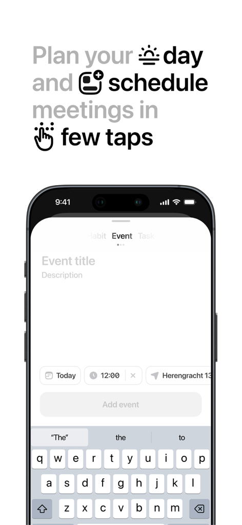 Joi: Daily Planner & Organizer - Interfaz de la aplicación móvil para programar eventos y planificar reuniones en Joi Daily Planner