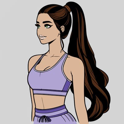 realistic girl in gym clothes and long ponytail