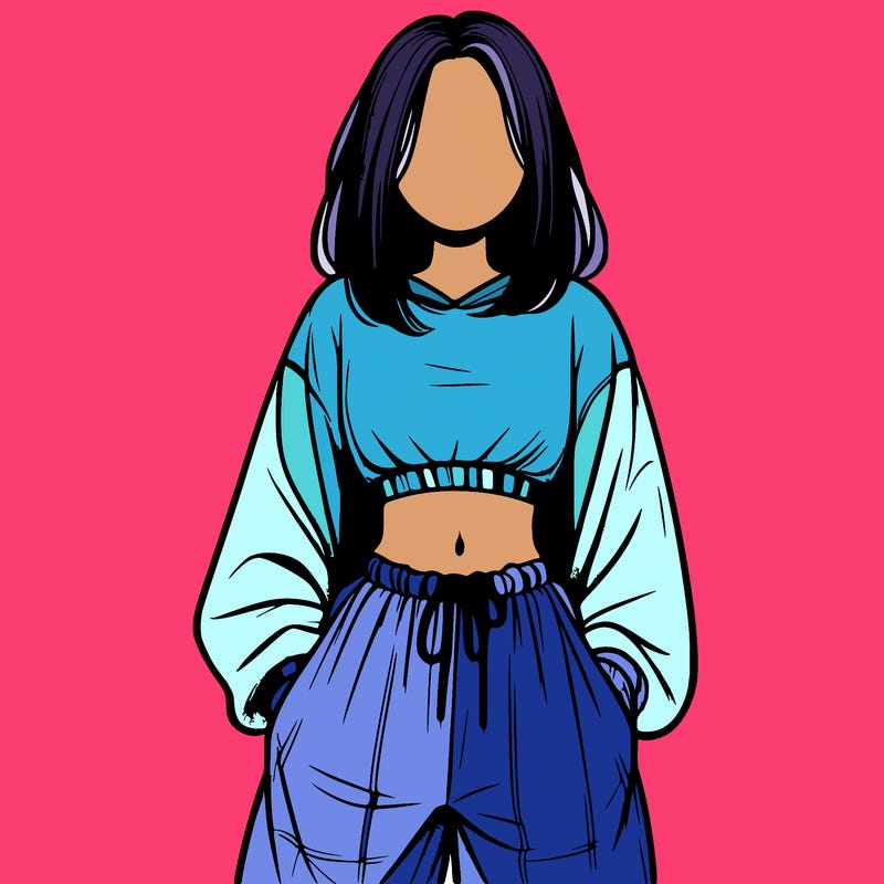 realistic girl faceless with baggy pants and a crop top