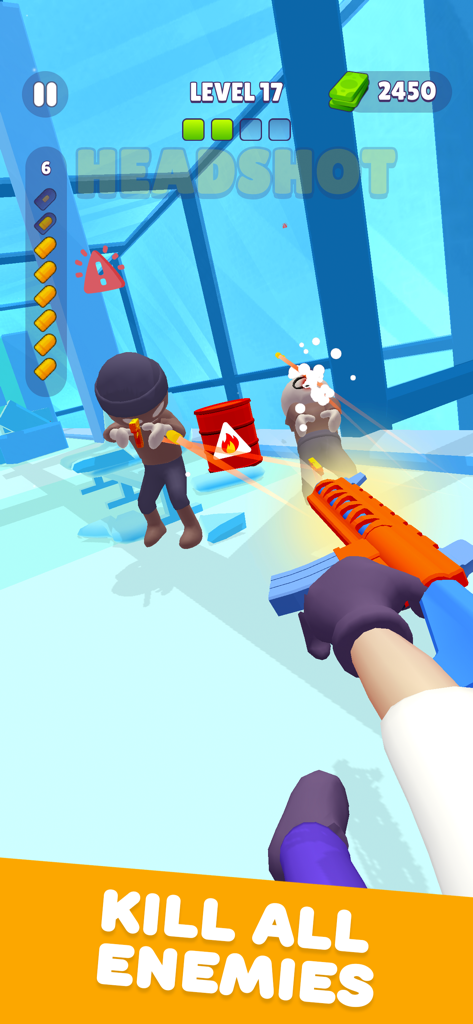 Run n Gun - AIM Shooting - First person shooter gameplay featuring a colorful assault rifle and stylized enemies