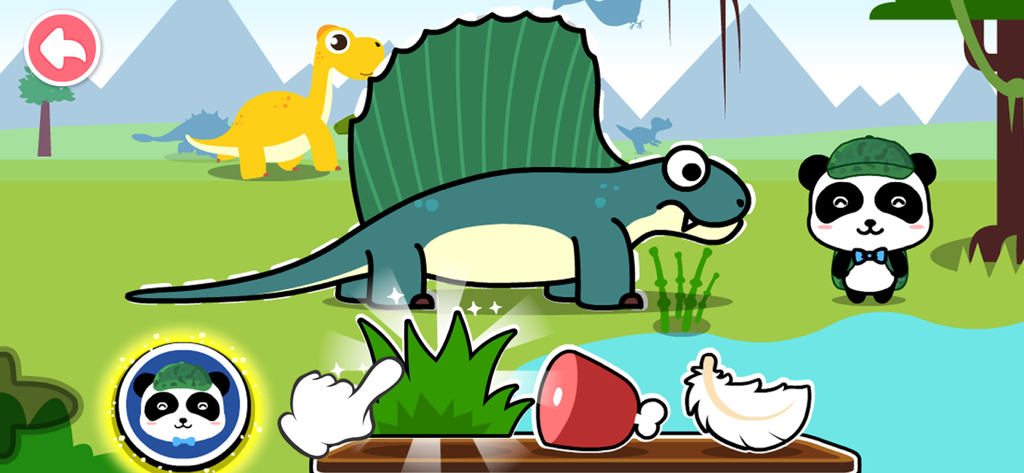 Dinosaur World - Dinosaurs - Interactive feeding scene with a dinosaur and Kiki the panda in Dinosaur World
