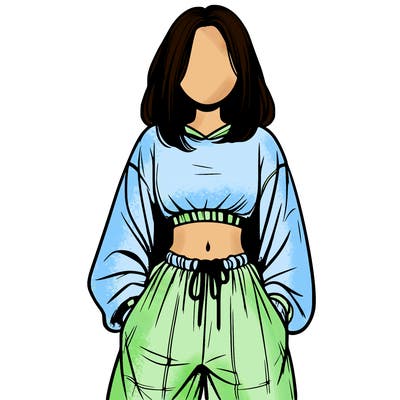realistic girl faceless with baggy pants and a crop top