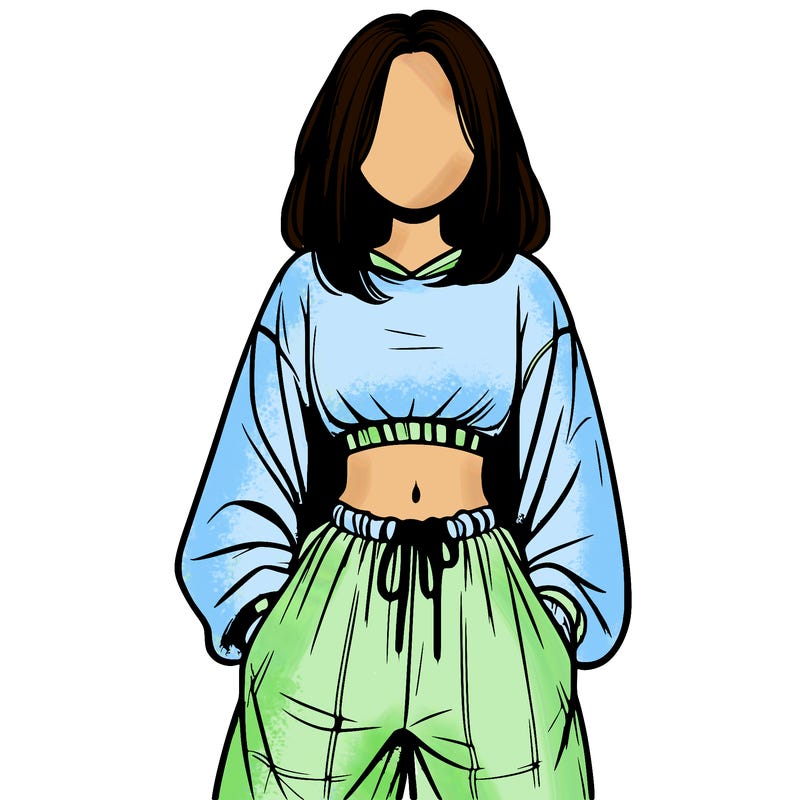 realistic girl faceless with baggy pants and a crop top