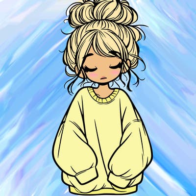 girl with baggy sweatshirt and messy bun