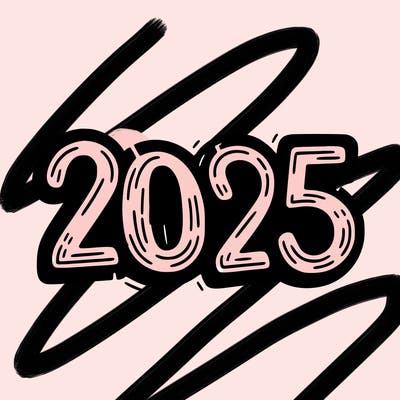 one line scrawled numbers sketch design “2025”