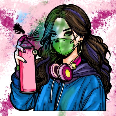 realistic girl spray painting