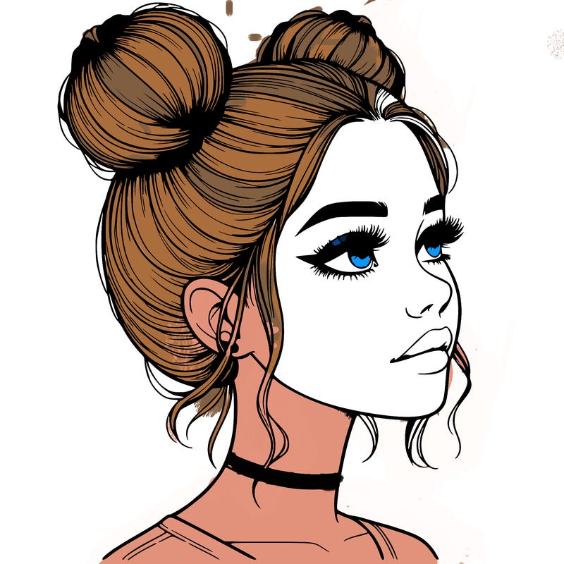 realistic girl with buns on the top of her head