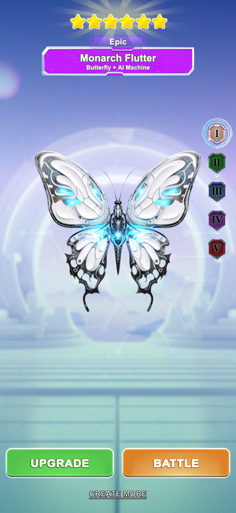 AI Robot Fusion Forge - Épica mariposa robótica llamada Monarch Flutter creada a partir de la fusión de una mariposa y una máquina de IA