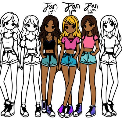 a group of girls wearing crop tops and shorts