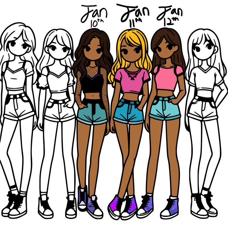a group of girls wearing crop tops and shorts