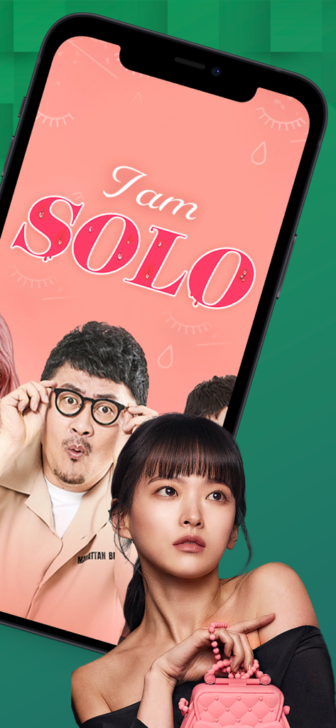 OnDemandKorea: Korean Dramas - 온디맨드코리아 앱에서 인기 한국 예능 프로그램 나는 솔로를 보여주는 스마트폰 화면.