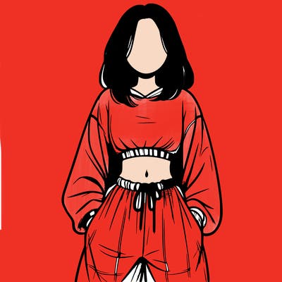 realistic girl faceless with baggy pants and a crop top