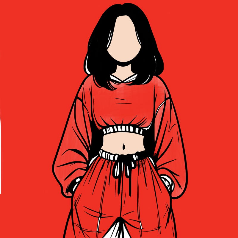 realistic girl faceless with baggy pants and a crop top