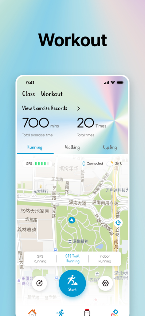 TIKKERS TIME - Interfaz de entrenamiento de la aplicación Tikkers Time que muestra registros de ejercicio y un mapa GPS para rastrear actividades de carrera