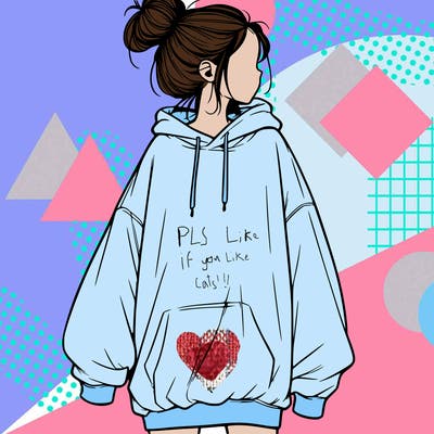 realistic girl with a oversized sweatshirt on and a bun