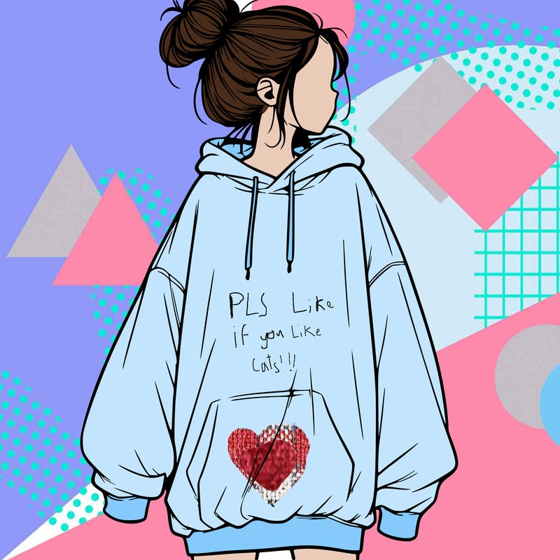 realistic girl with a oversized sweatshirt on and a bun
