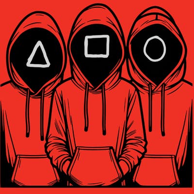 3 faceless people in  hoodies