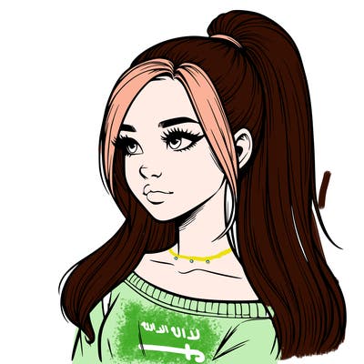 realistic girl with a high ponytail