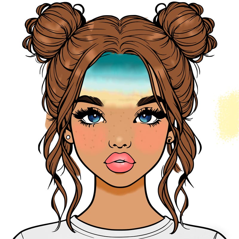 realistic girl with two buns in hair and lips