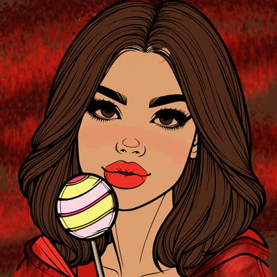 a realistic woman with a lollipop