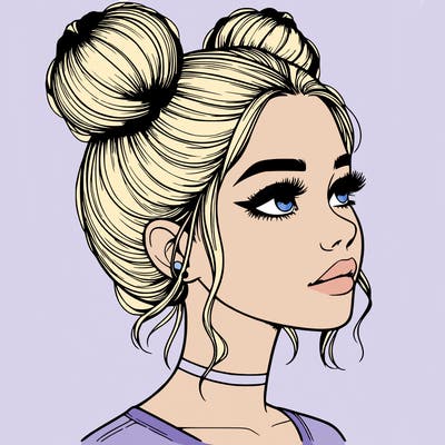 realistic girl with buns on the top of her head