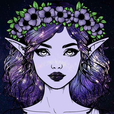 realistic female elf with flower crown