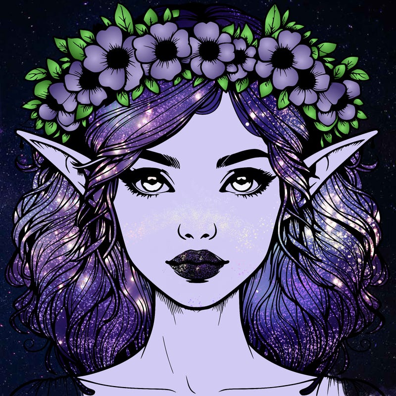realistic female elf with flower crown