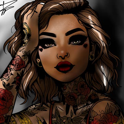 realistic girl with tattoos all over