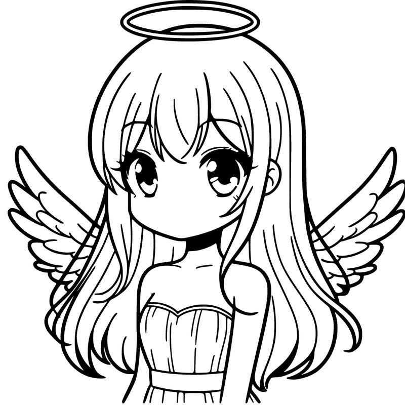 manga girl character with angel wings and a halo with mouth