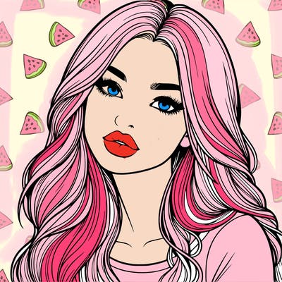 realistic girl with hair on her hair and lips