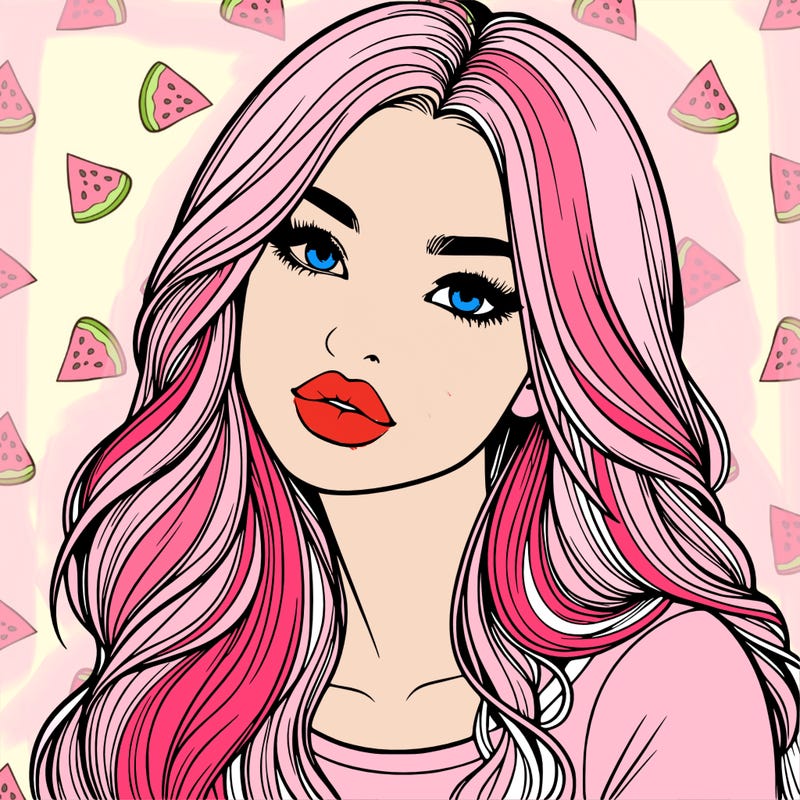 realistic girl with hair on her hair and lips